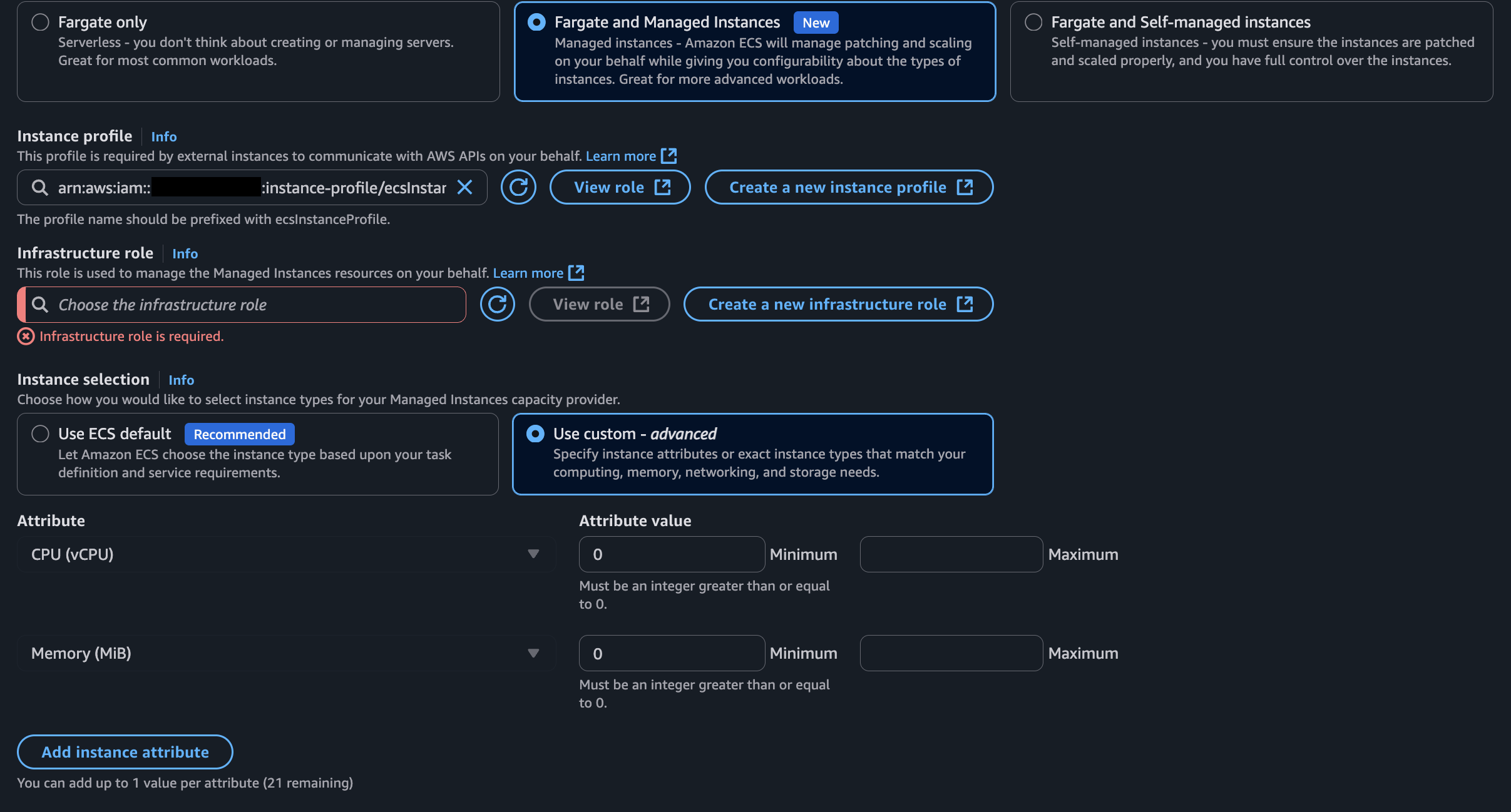 ECS Fargate and Managed Instance Selection